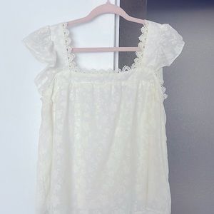 White Detailed Trim Babydoll Blouse